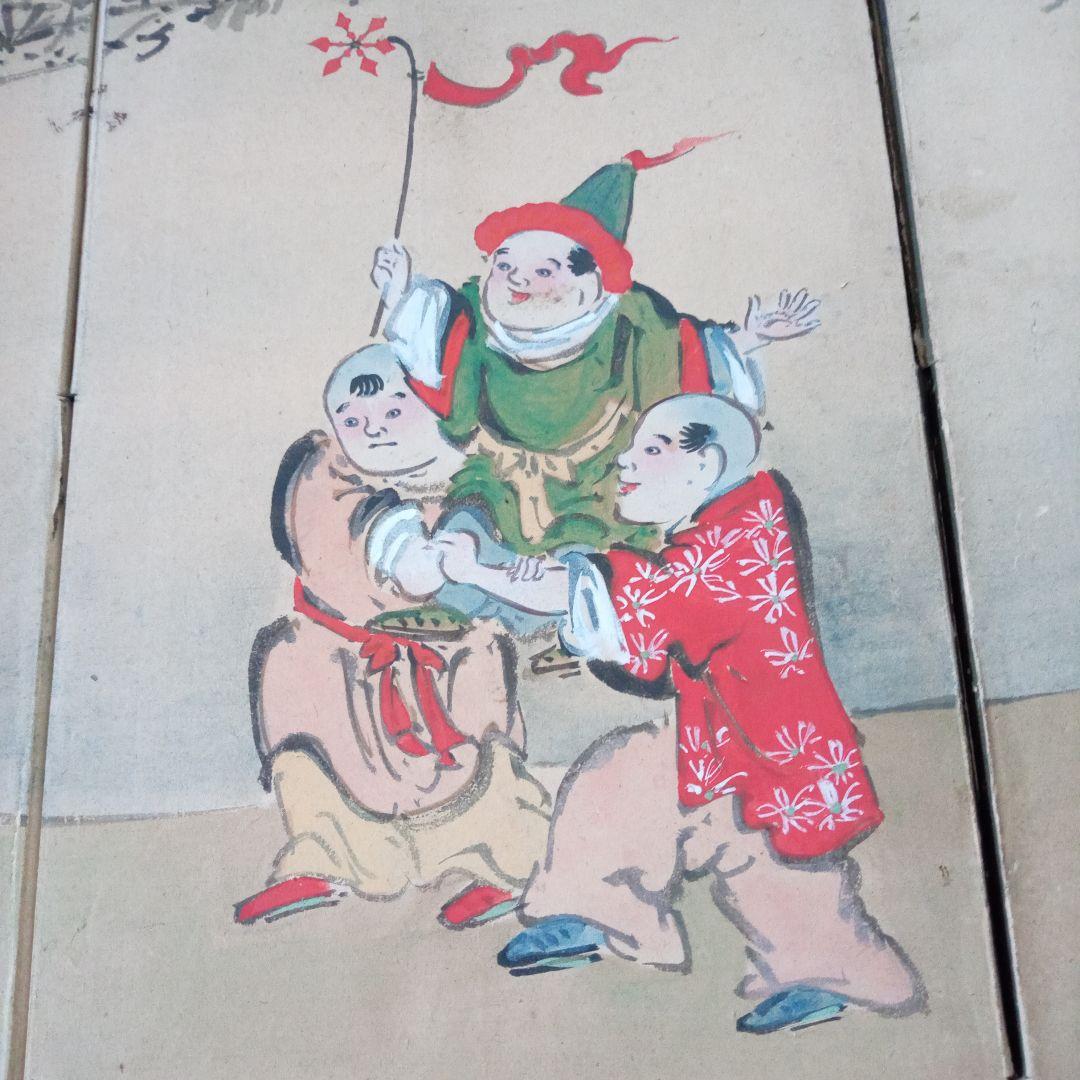 骨董　屏風　唐子　唐子遊図　雛祭り　お雛様　桃の節句　古玩　古美術　肉筆