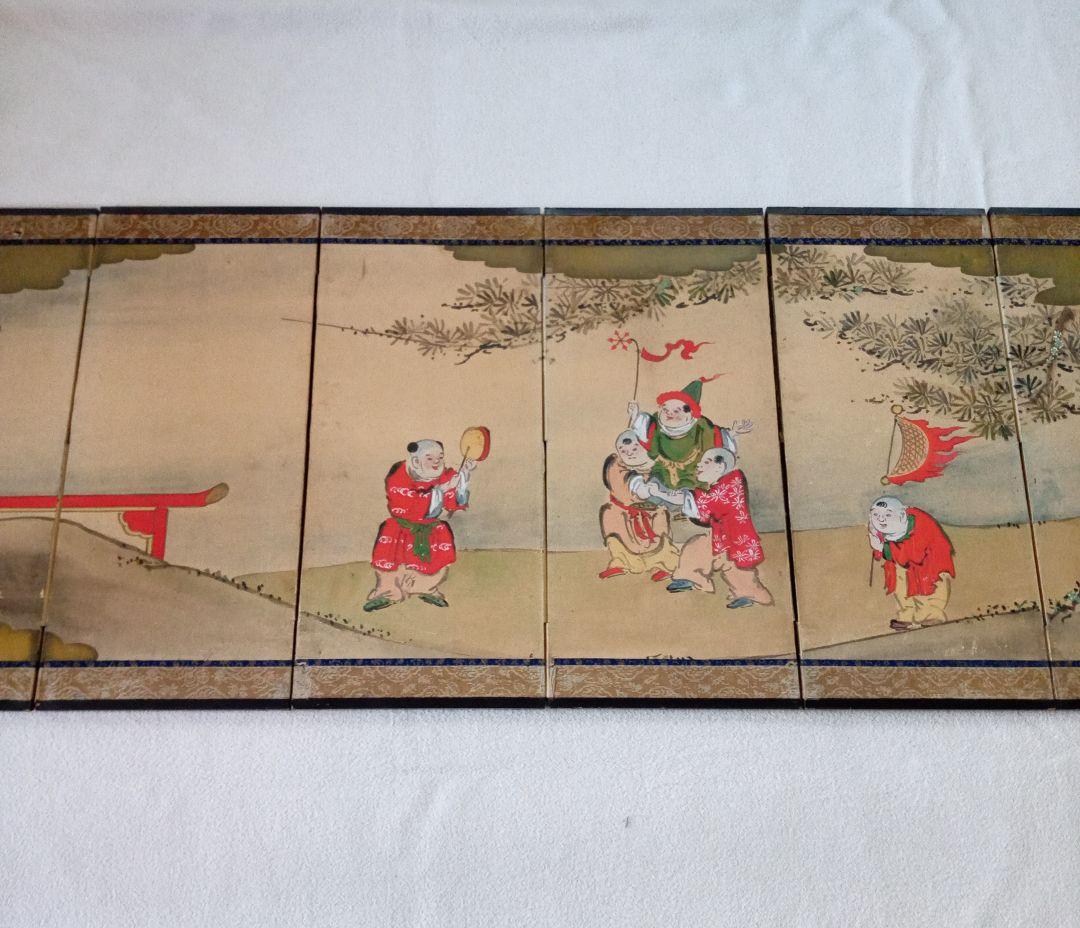 骨董　屏風　唐子　唐子遊図　雛祭り　お雛様　桃の節句　古玩　古美術　肉筆