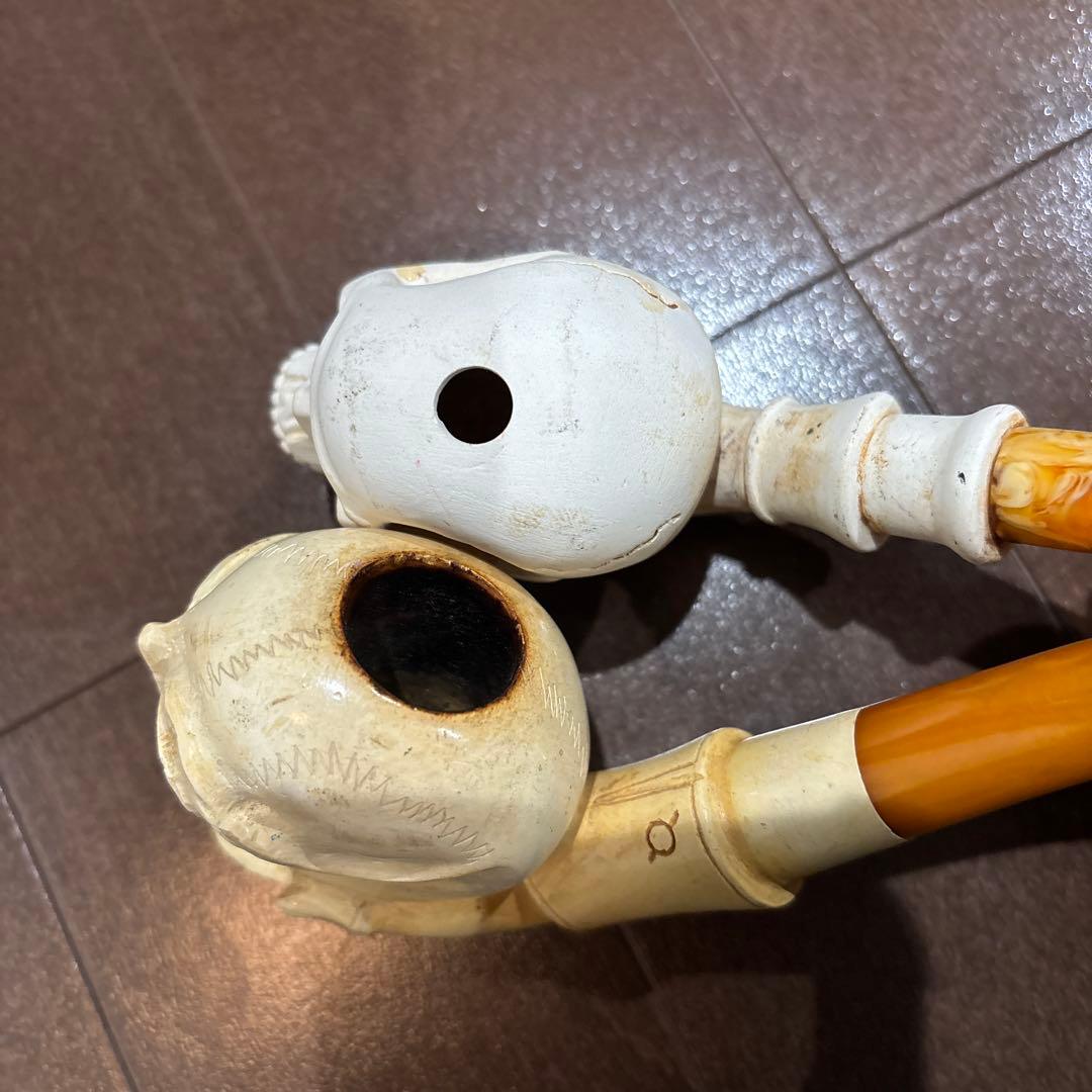 ビンテージ スカル & ハンド パイプ 2個セット メシャム 陶器