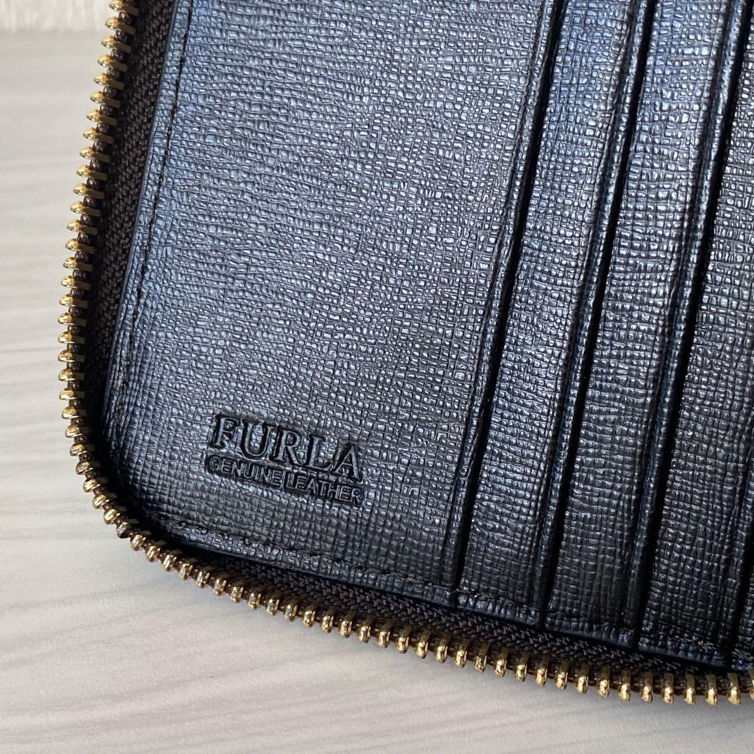 新品 FURLA フルラ 花柄 二つ折り ウォレット 財布 袋 箱付き ブラック