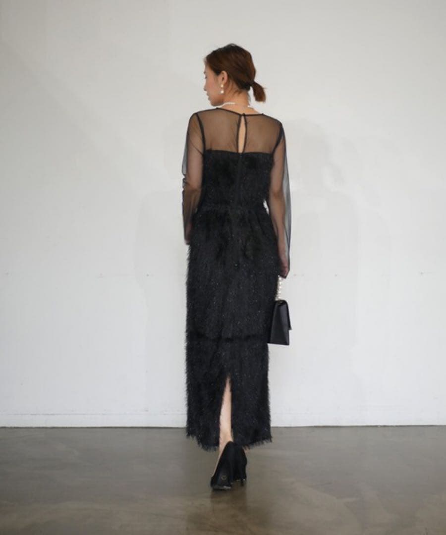 glitter shaggy dress ブラック
