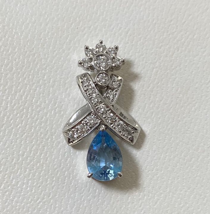 pt900 プラチナ ダイヤ アクアマリン ペンダントトップ