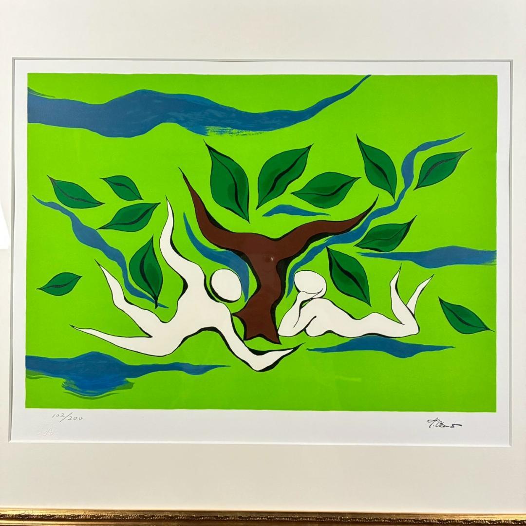 美品 岡本太郎「憩い」リトグラフ あずま工芸 証明シール有 豪華額装