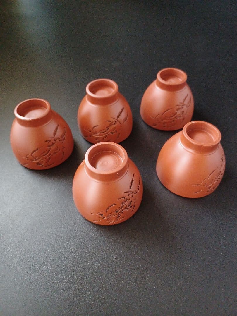 朱泥　常滑焼　千洞造　急須　湯冷まし　お茶碗　煎茶道具　カニ　蟹　彫刻　煎茶