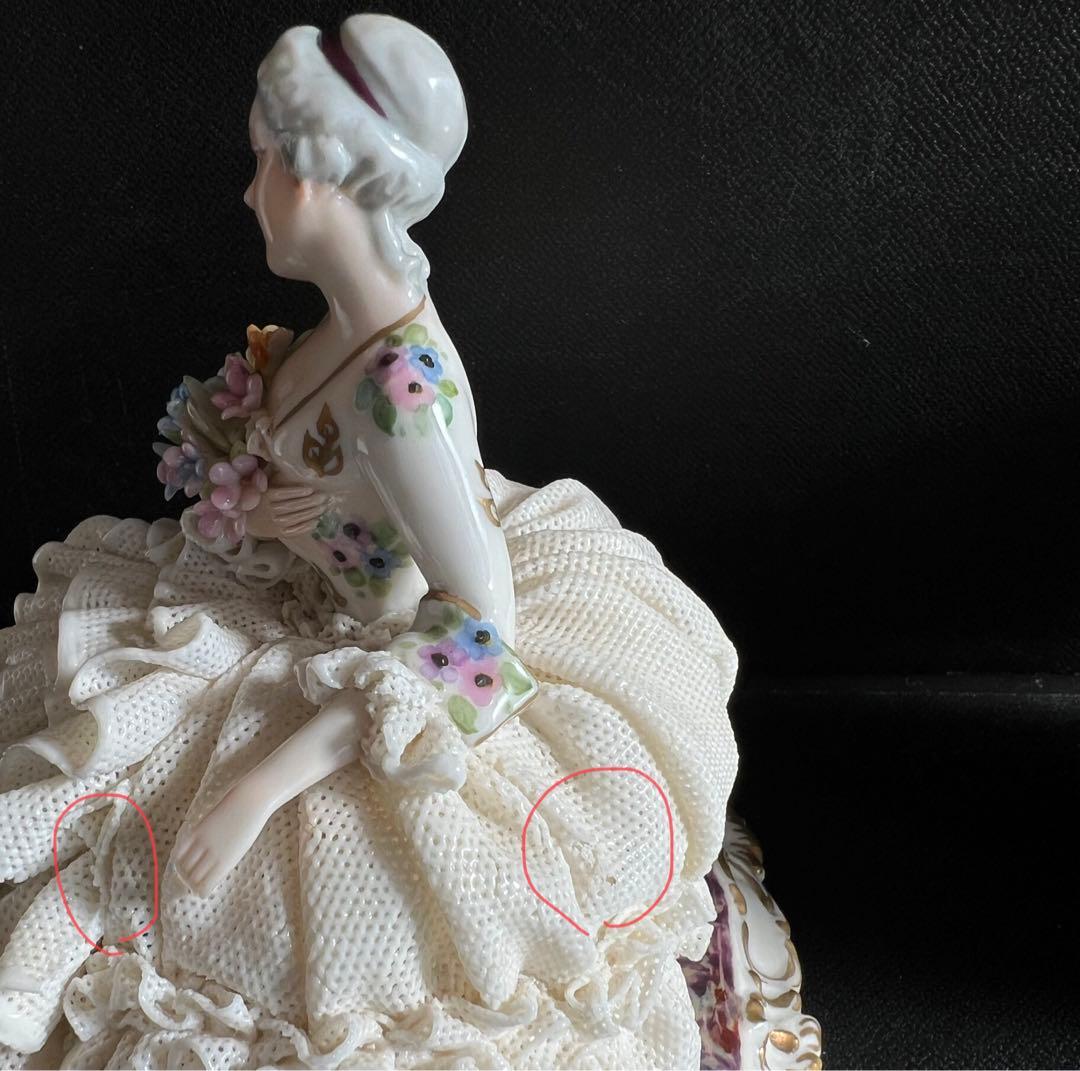 ルイージファブリス☆陶磁器レース人形 花籠を抱える貴婦人 イタリア製