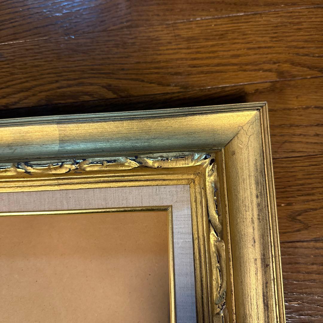 ゴールド装飾木製油彩額縁 F4 ガラス付 アンティーク - メルカリ