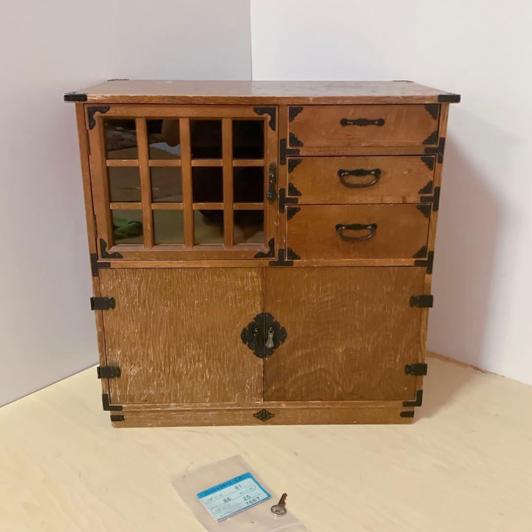 からくり箪笥 耐火金庫付き アンティーク 昭和レトロ 小物入れ 鍵