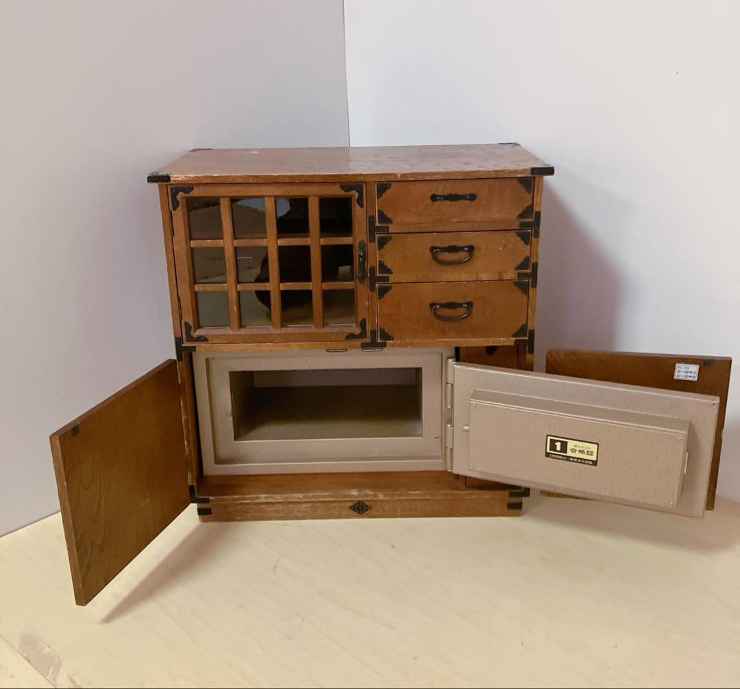 からくり箪笥 耐火金庫付き アンティーク 昭和レトロ 小物入れ 鍵