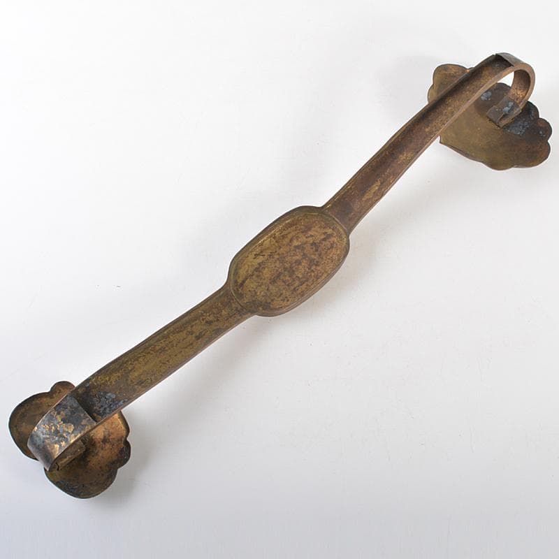 中国　古銅　山水人物文刻　如意　U　R6753