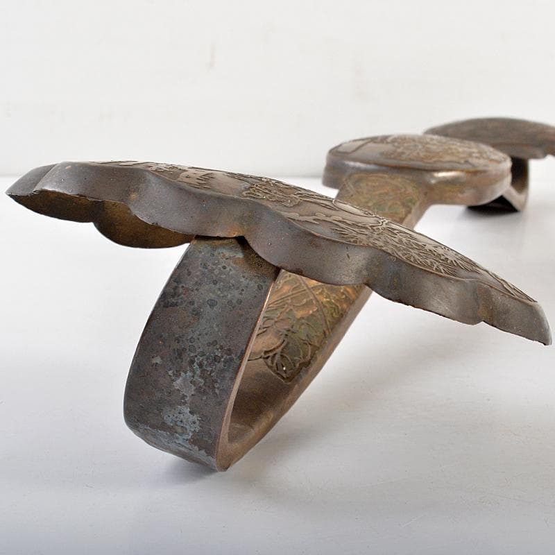 中国　古銅　山水人物文刻　如意　U　R6753