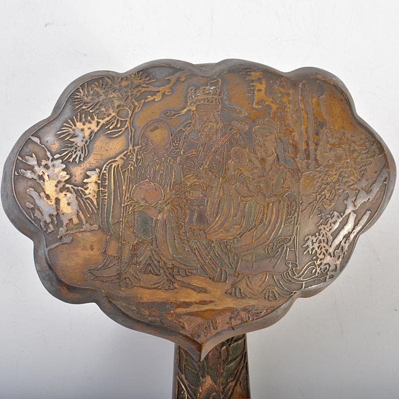 中国 古銅 山水人物文刻 如意 U R6753 - メルカリ