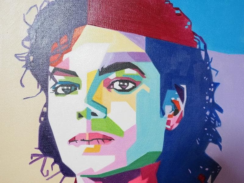 人物画　油絵　アンディ・ウォーホル　「マイケルジャクソン」　F6額付き　手描き