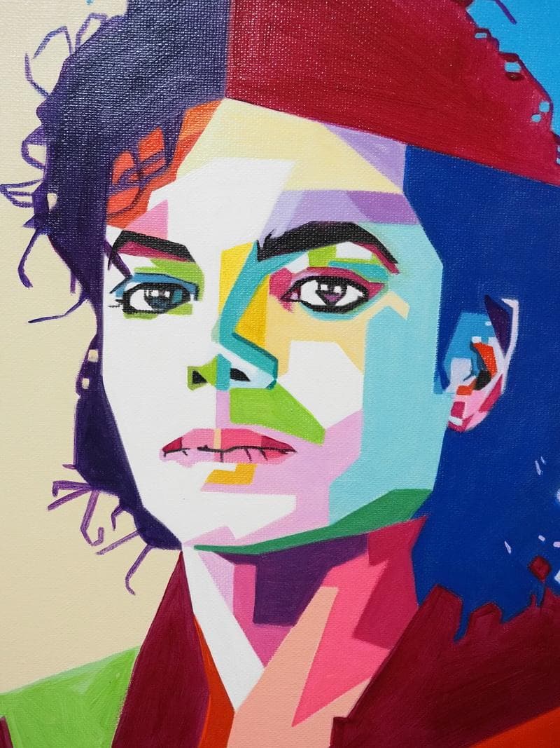 人物画　油絵　アンディ・ウォーホル　「マイケルジャクソン」　F6額付き　手描き