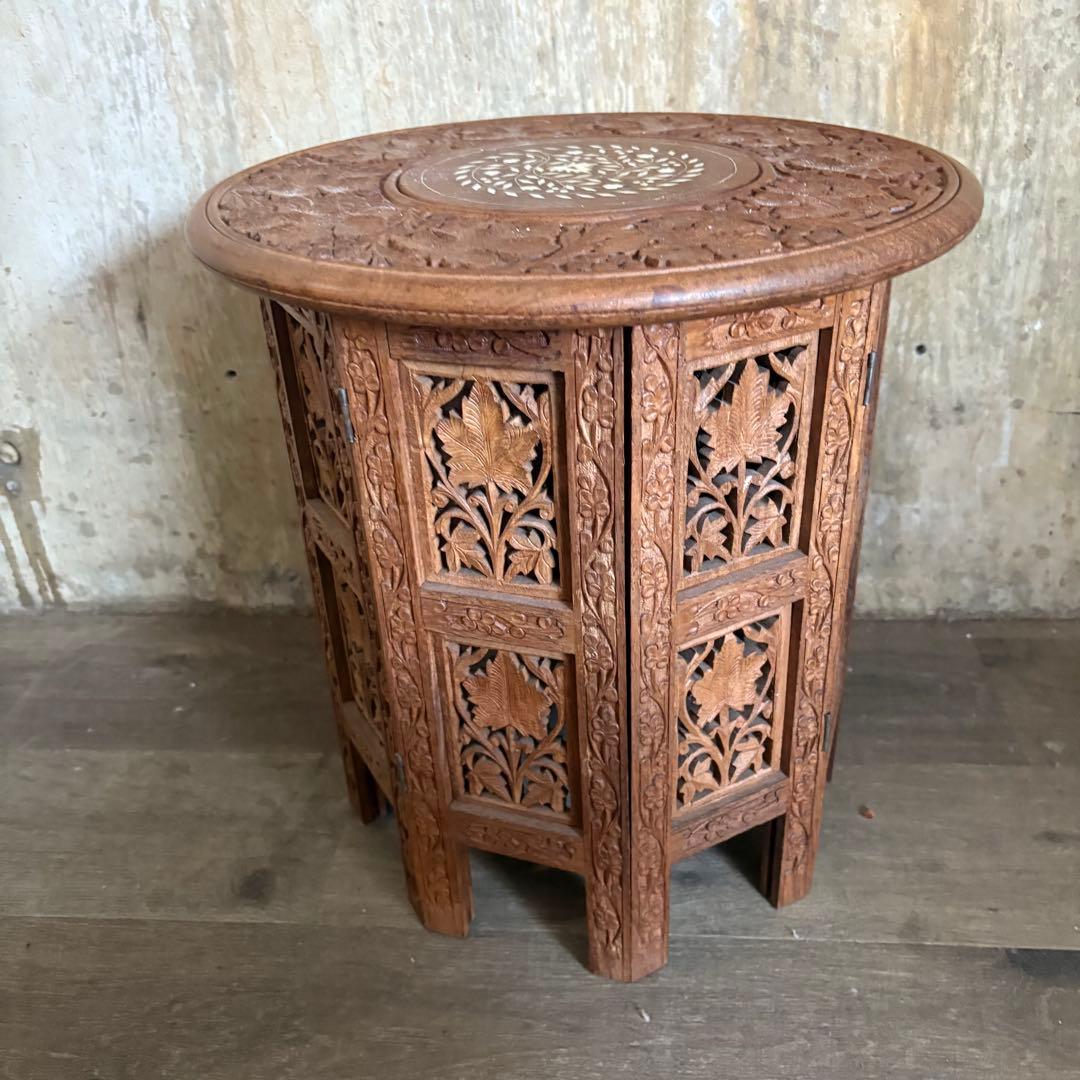 シーシャムウッド 彫刻テーブル サイドテーブル インド製 ヴィンテージ ②