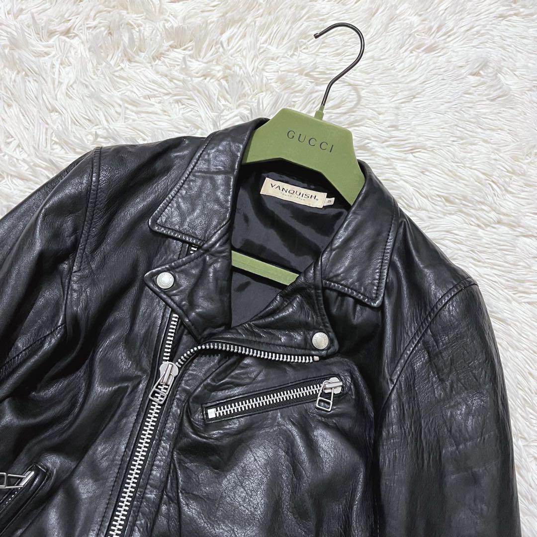 VANQUISH ラムレザーライダースジャケットダブル羊革ブラックS