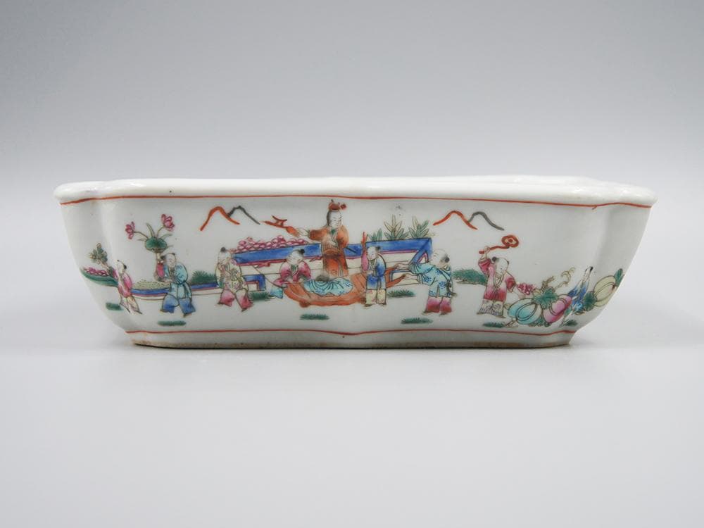 瓷】 ☆ 瓷器 粉彩唐子紋水仙鉢 ☆ 清朝期 花卉 果物 手描