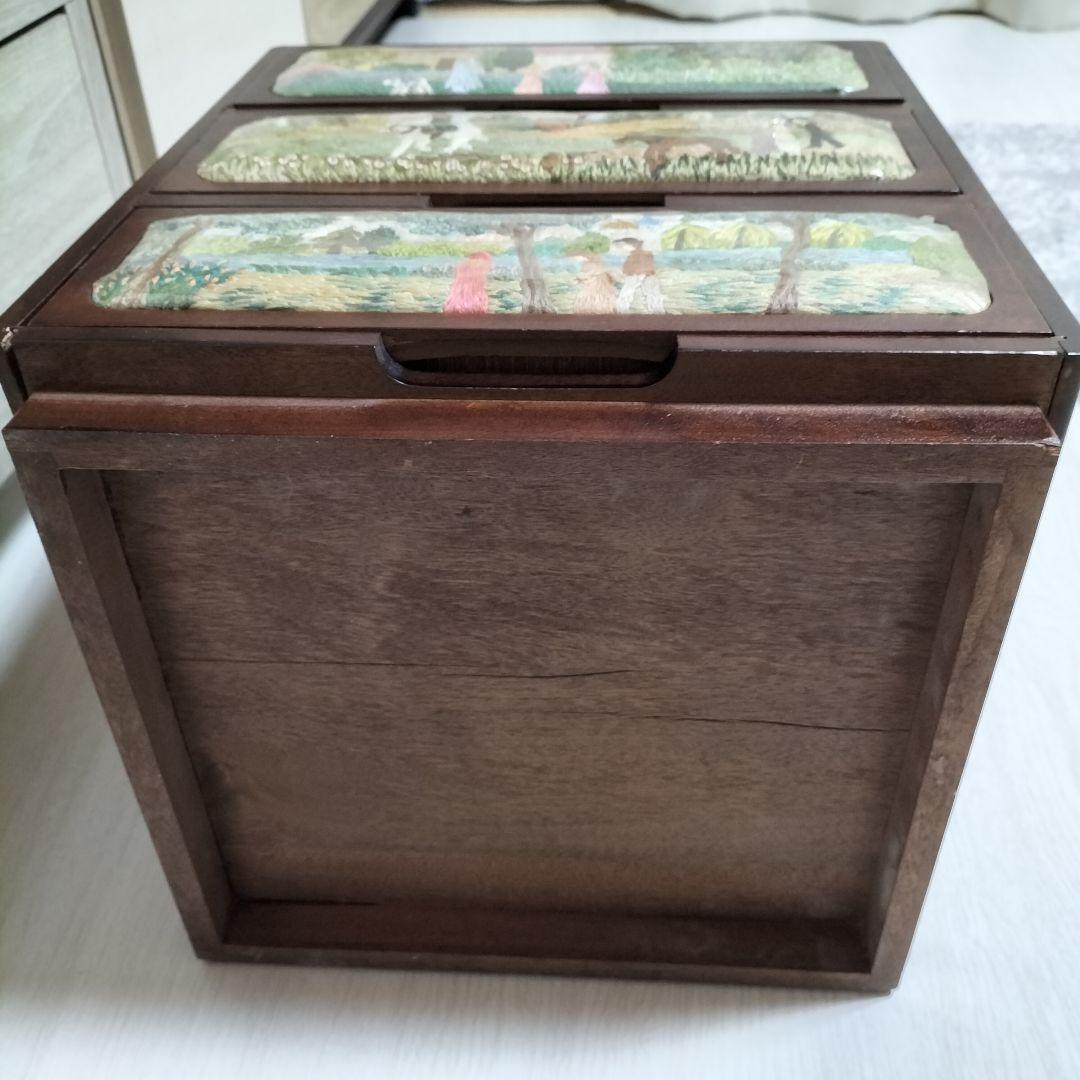 刺繍 木製チェスト 収納ケース 3段