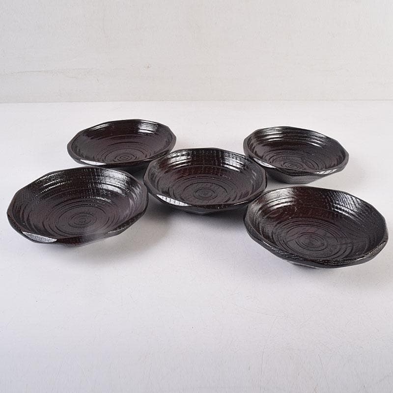 漆芸家　村瀬治兵衛作　沢栗　茶托　五客　V　R8869