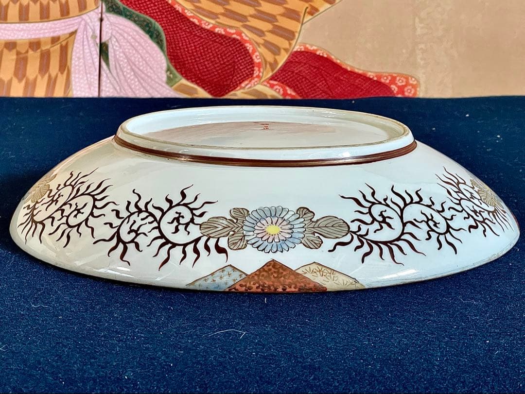 珍品 美品】『母』 九谷焼 朝日製 浦島太郎 鶴亀 尺2寸 大皿（708D