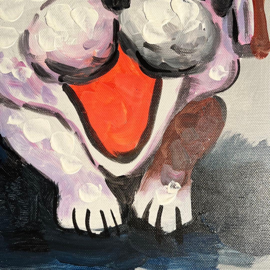 手書き油絵 フットドッグ 額付 絵画 インテリア 油彩画