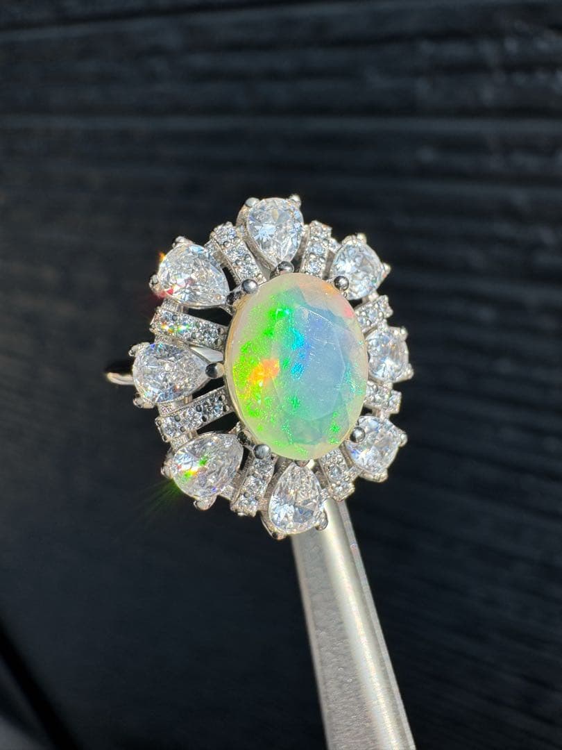 新作　天然石水オパール　ロースカード　極彩1.150ct S925 18KGP