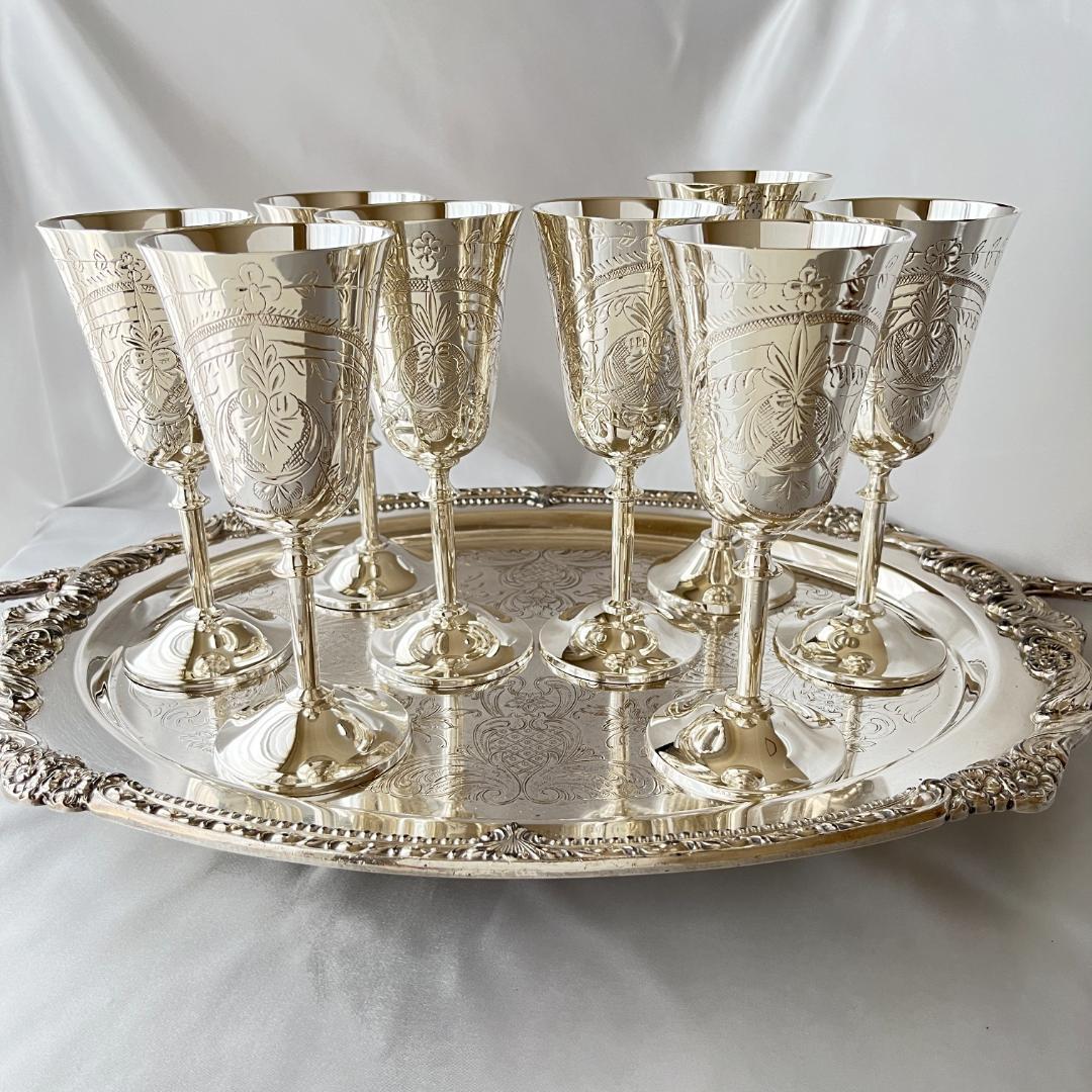 英国】ワインゴブレット 8個組 【シルバープレート】華麗！！ 英国