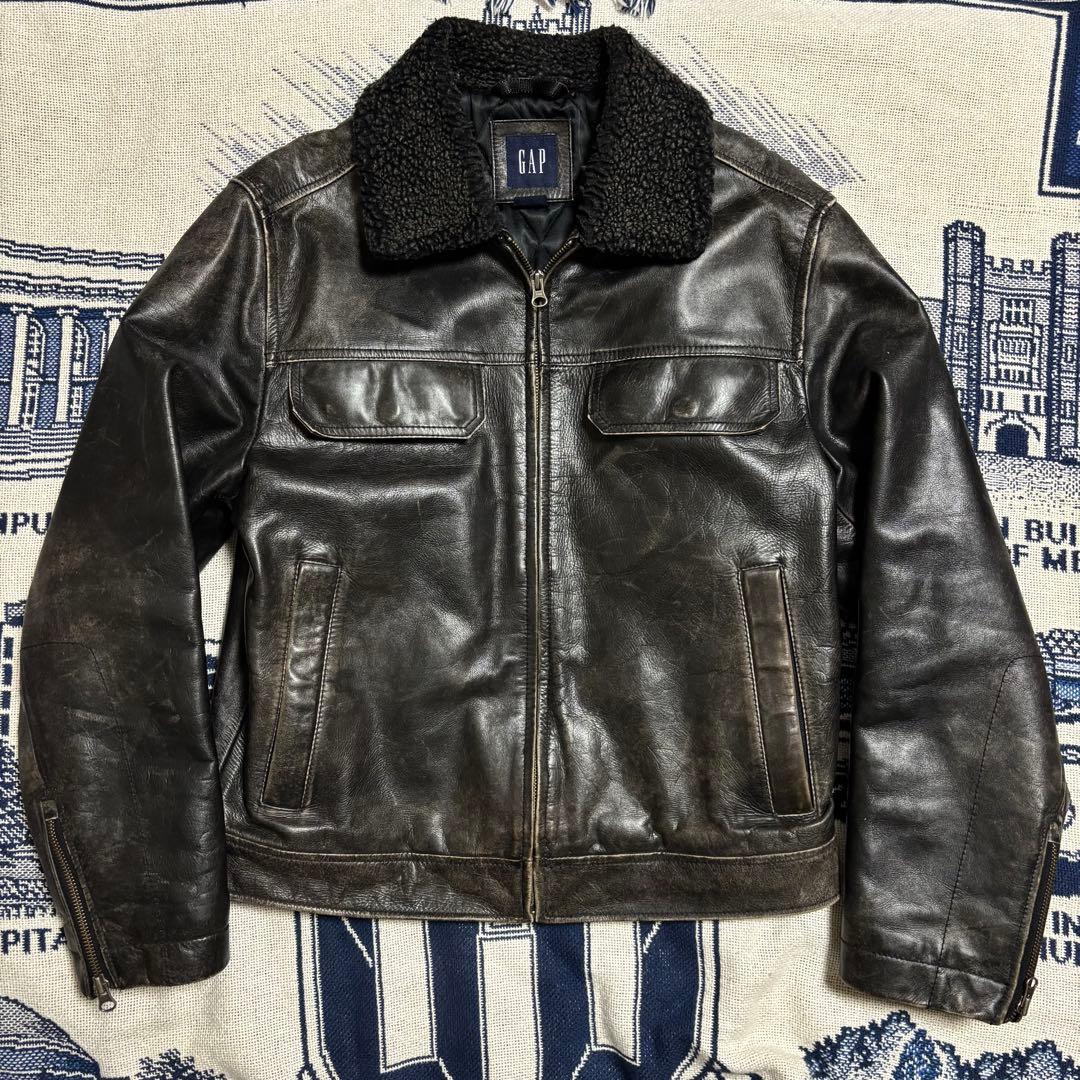 OLD GAP 牛革 レザージャケット ボア襟 ブラック 短丈 アメカジ - メルカリ