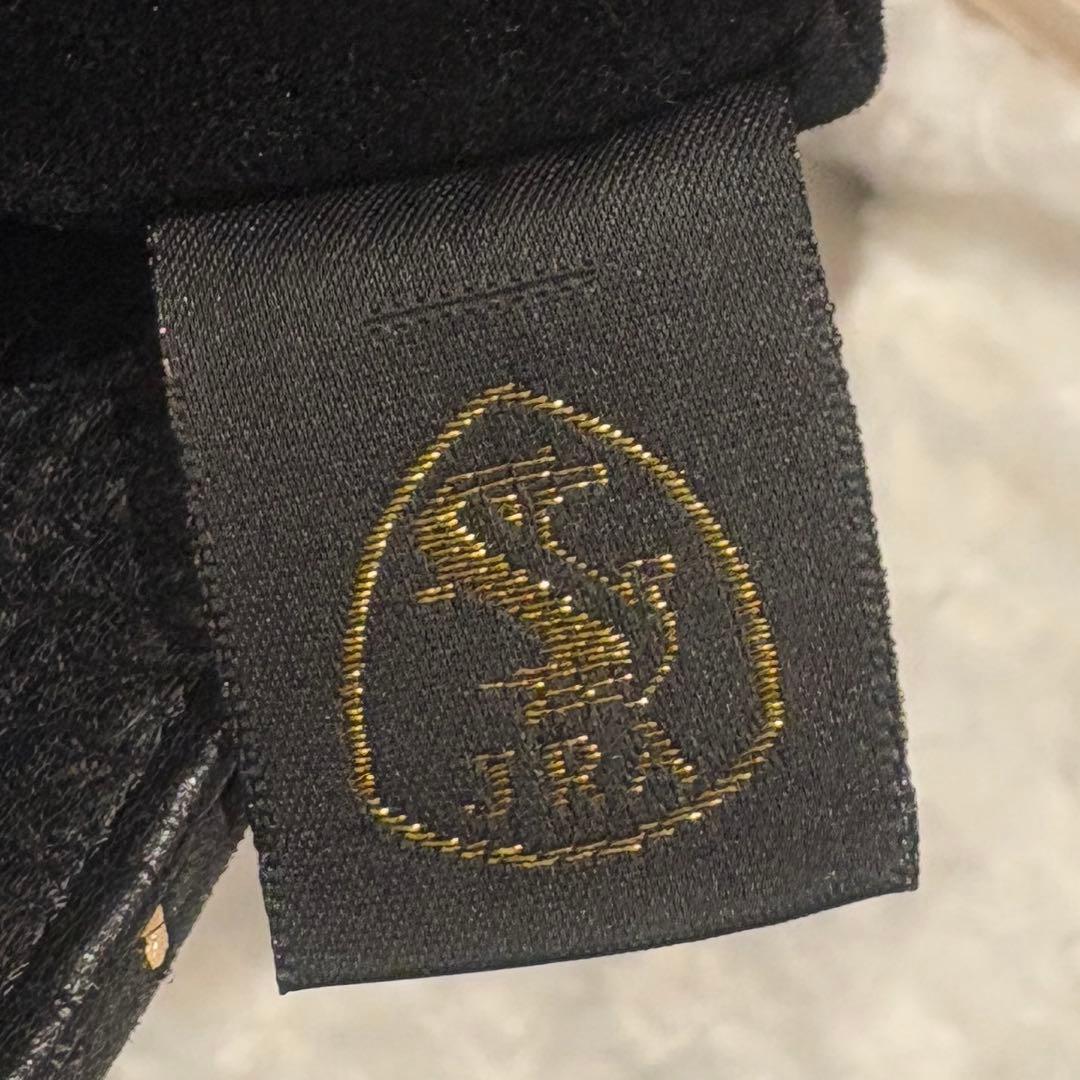 印伝　手提げ　ハンドバッグ　黒地　白漆　とんぼ　印傳屋 JRA公認　鹿革