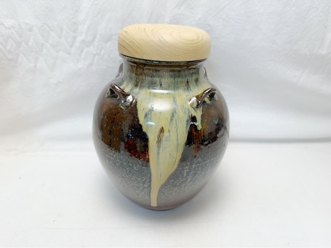 未使用 茶道具 八仙作 高取焼飾壺 飾網紐付 陶印 口切