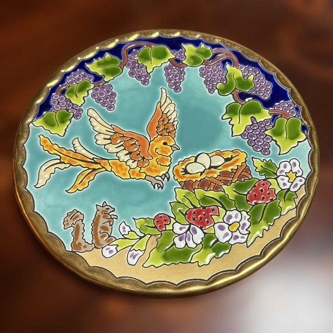 鳥と花のデザイン陶器プレート
