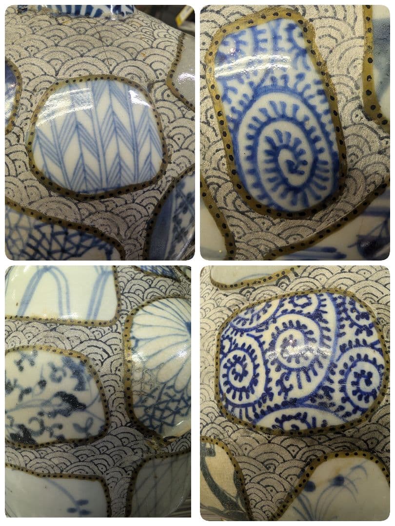有田焼 古伊万里 古染付 陶片張 蛸唐草文 陶片 大徳利