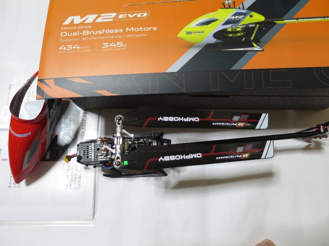 美品 OMPHOBBY M2 EVO Glamor Red レッド エボ ヘリ OMPHobby M2 EVO RC Helicopter BnF
