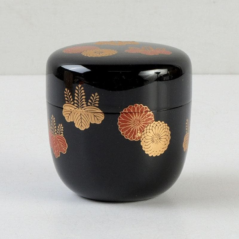 茶道具 和田寿峰作 水目 黒真塗 菊桐蒔絵 中棗 共箱