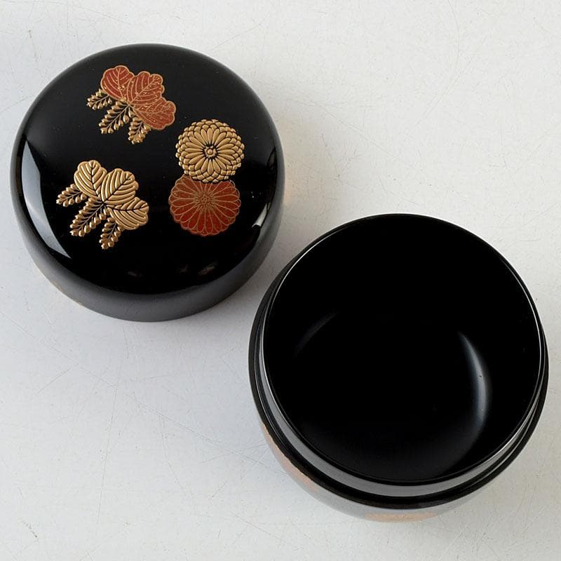 茶道具 和田寿峰作 水目 黒真塗 菊桐蒔絵 中棗 共箱