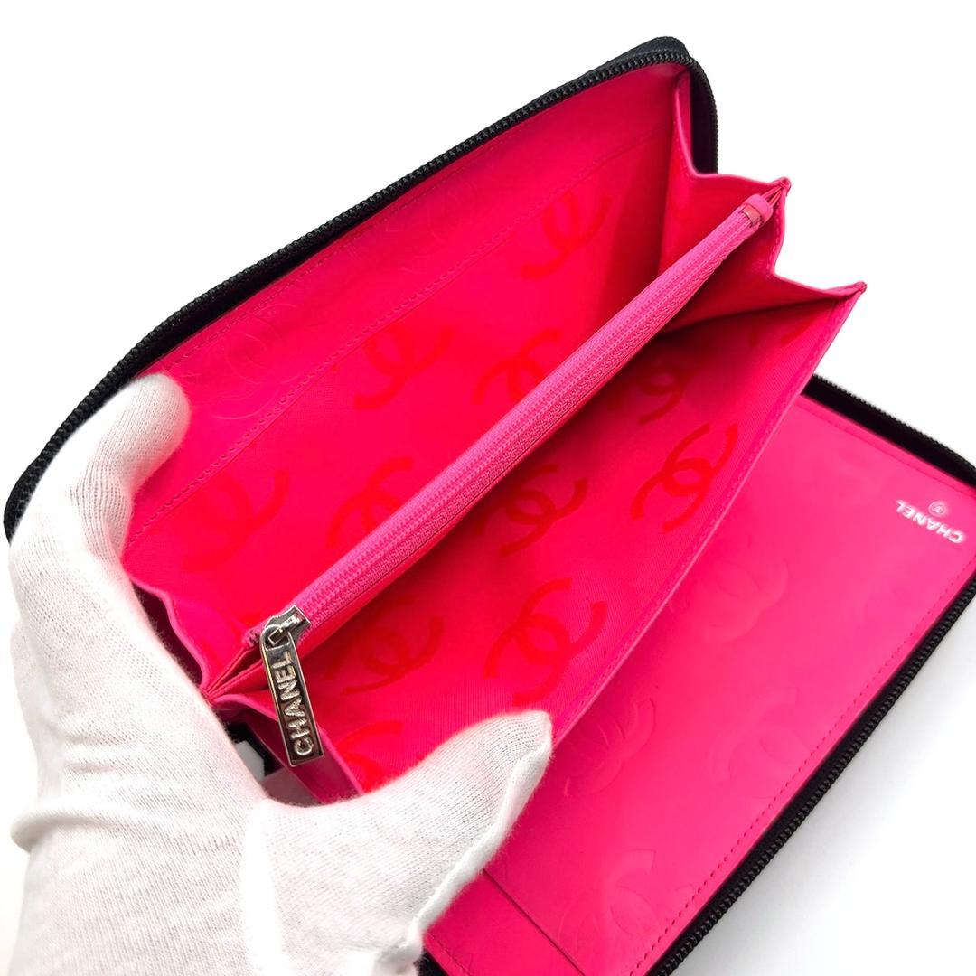 ◇シャネル◇カンボンライン/ラウンドファスナー/長財布/ブラック/ピンク