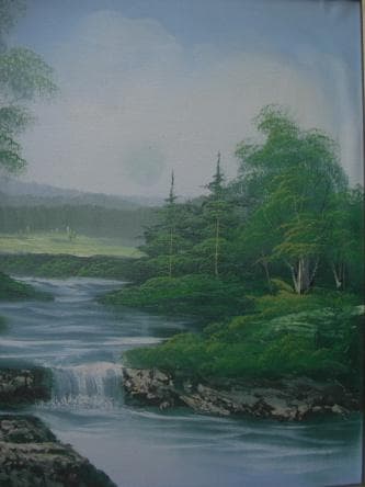 絵画アンテック・コレ大型油絵「朝モヤのささやき」ビンテージ品!R050923