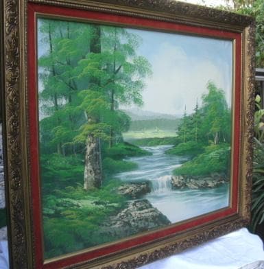 絵画アンテック・コレ大型油絵「朝モヤのささやき」ビンテージ品!R050923