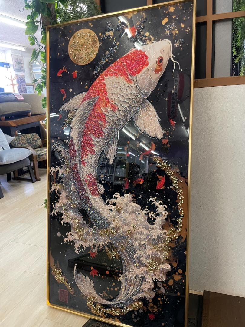 【再入荷！】アートパネル　昇り鯉　鯉の滝登り　鯉　コイ　クリスタル　絵画　アート