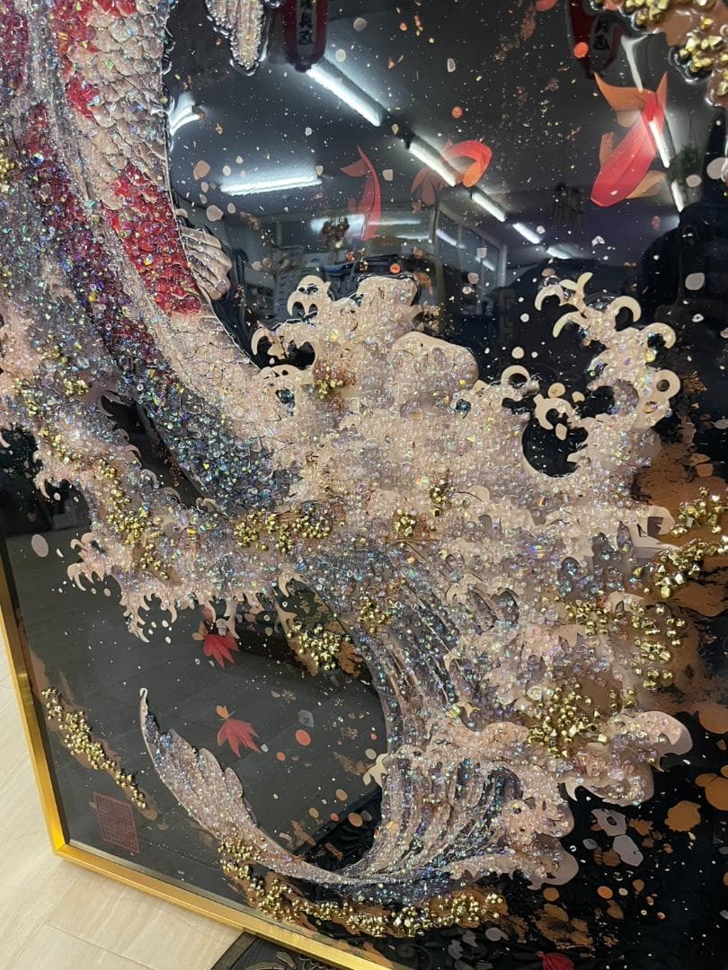【再入荷！】アートパネル　昇り鯉　鯉の滝登り　鯉　コイ　クリスタル　絵画　アート