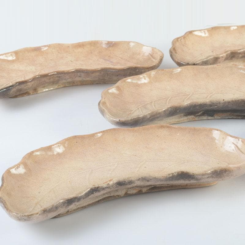 萩焼 十一代 坂高麗左衛門（韓峯）作 葉形 銘々皿 五