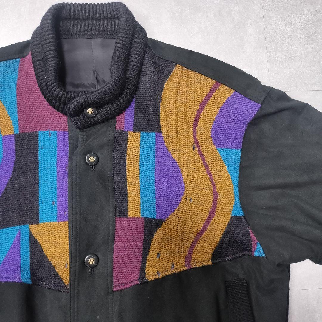 80s 90s レトロ 古着 切り替え パッチワーク ブルゾン 日本製 L