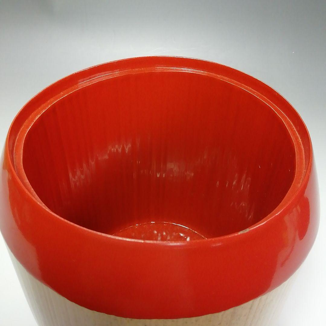 S410 水指 『太鼓胴 朱竹水指』『塗師 助田宗明作』 共箱 茶道具