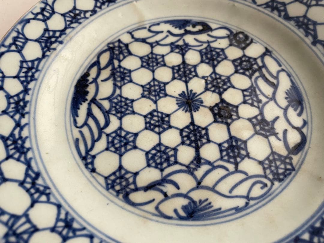 骨董 アンティーク 青花 染付 中国骨董 中国古陶磁 古染付 亀甲花文