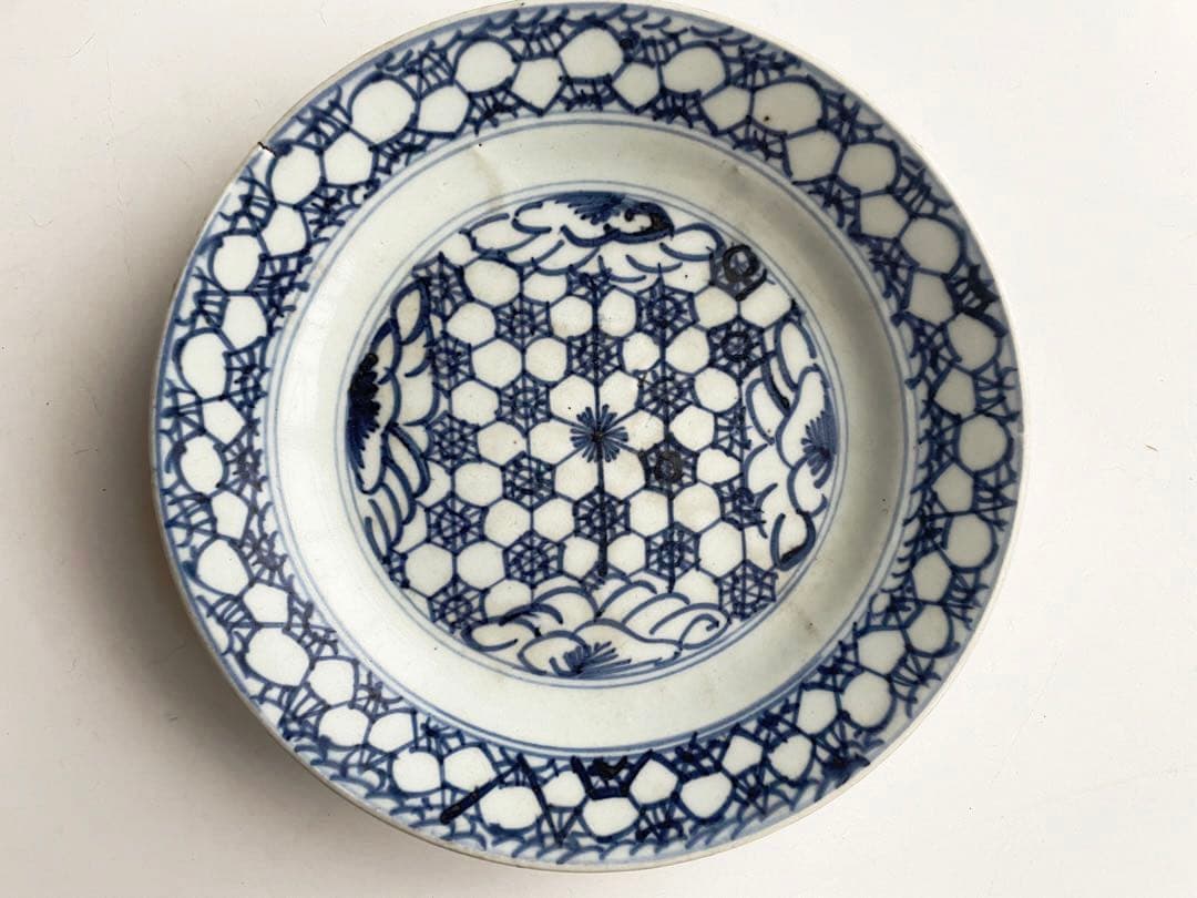 骨董 アンティーク 青花 染付 中国骨董 中国古陶磁 古染付 亀甲花文