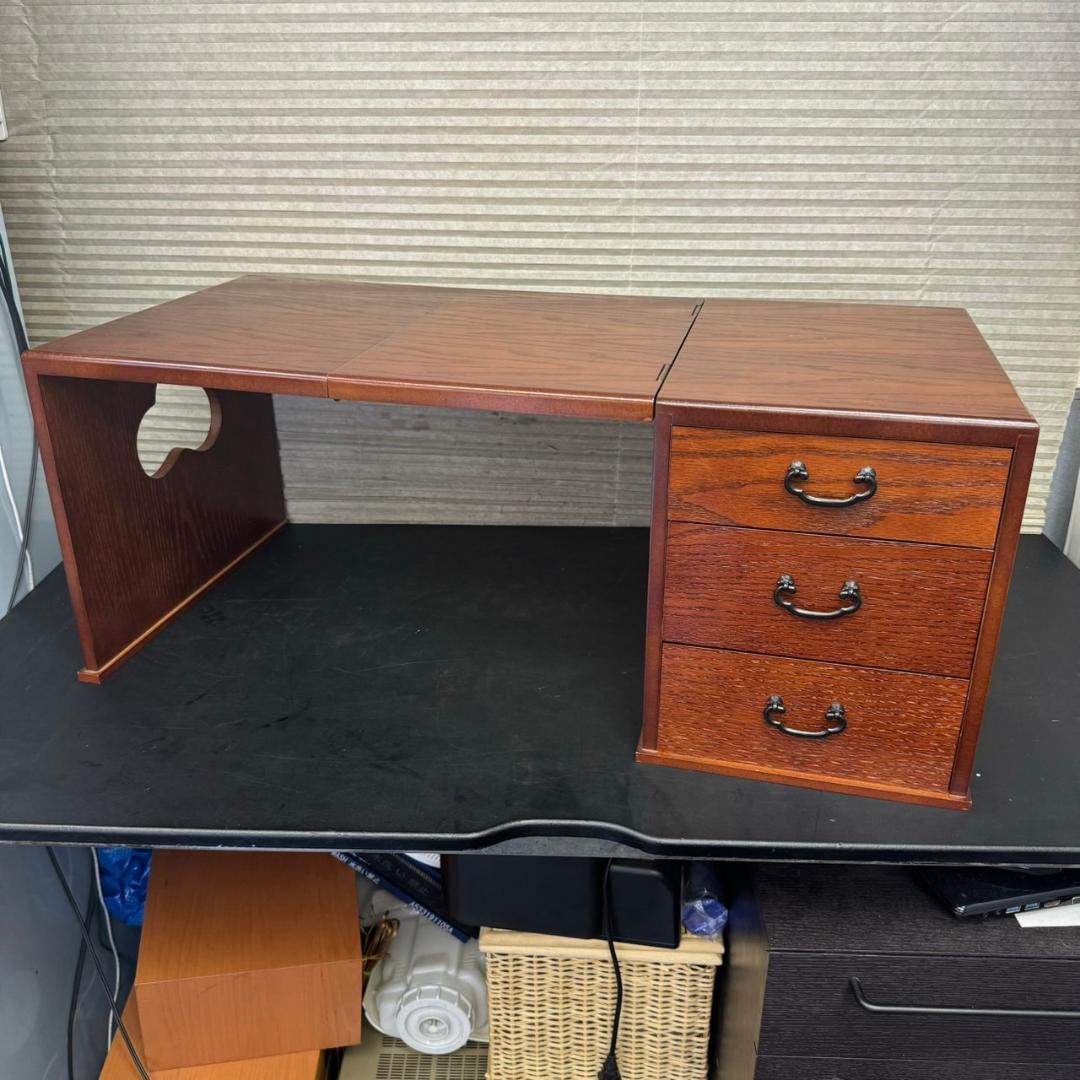 レトロ 折り畳み文机 木製座机 3段引き出し / 作業台【中古