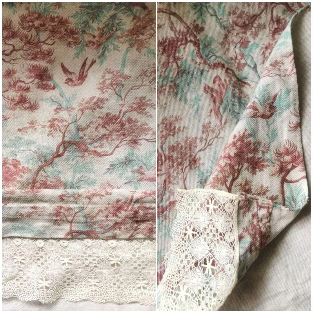 アンティークフランス 1880年トワルドジュイ鳥達の森 ボビンレース装飾