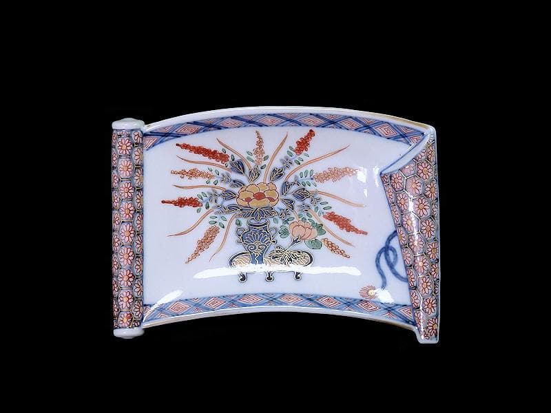 大聖寺伊万里 生け花の図 巻物型変形皿 E329AS-CQp