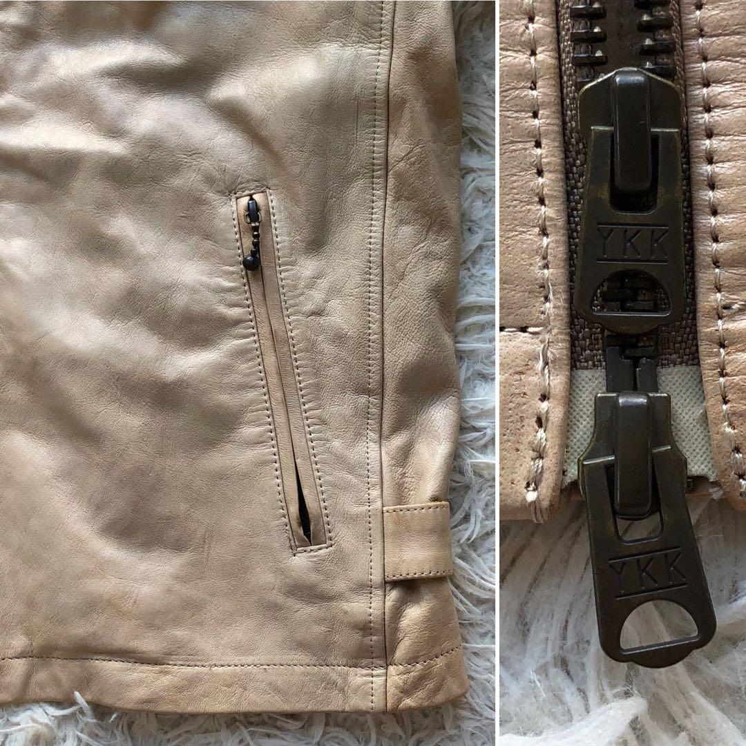 ラムレザー】ジョンブル シングルライダースジャケット ベージュ Wジップ