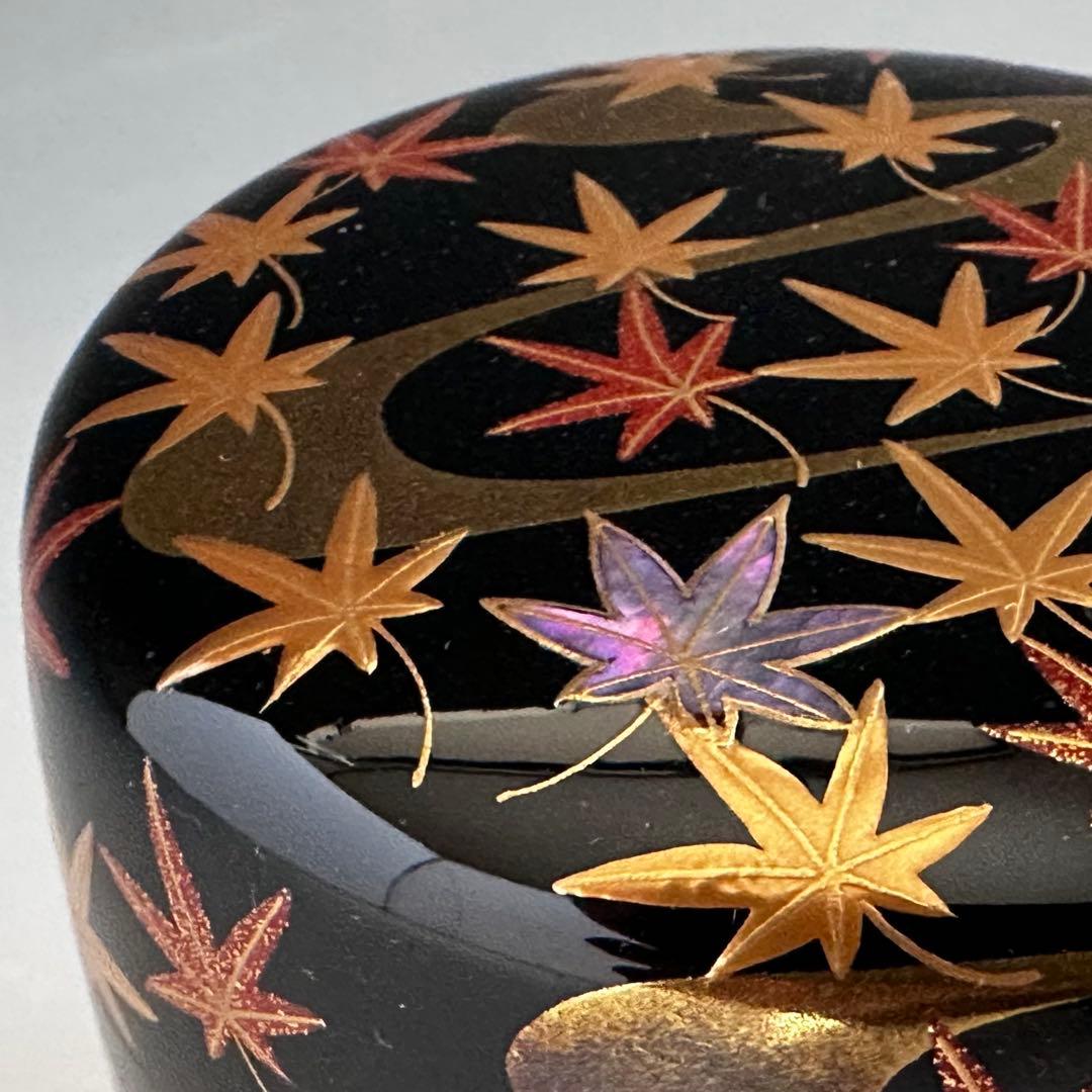 茶道具 竜田川蒔絵 内銀地 大棗 呉藤穣太郎 共箱 山中塗 漆芸