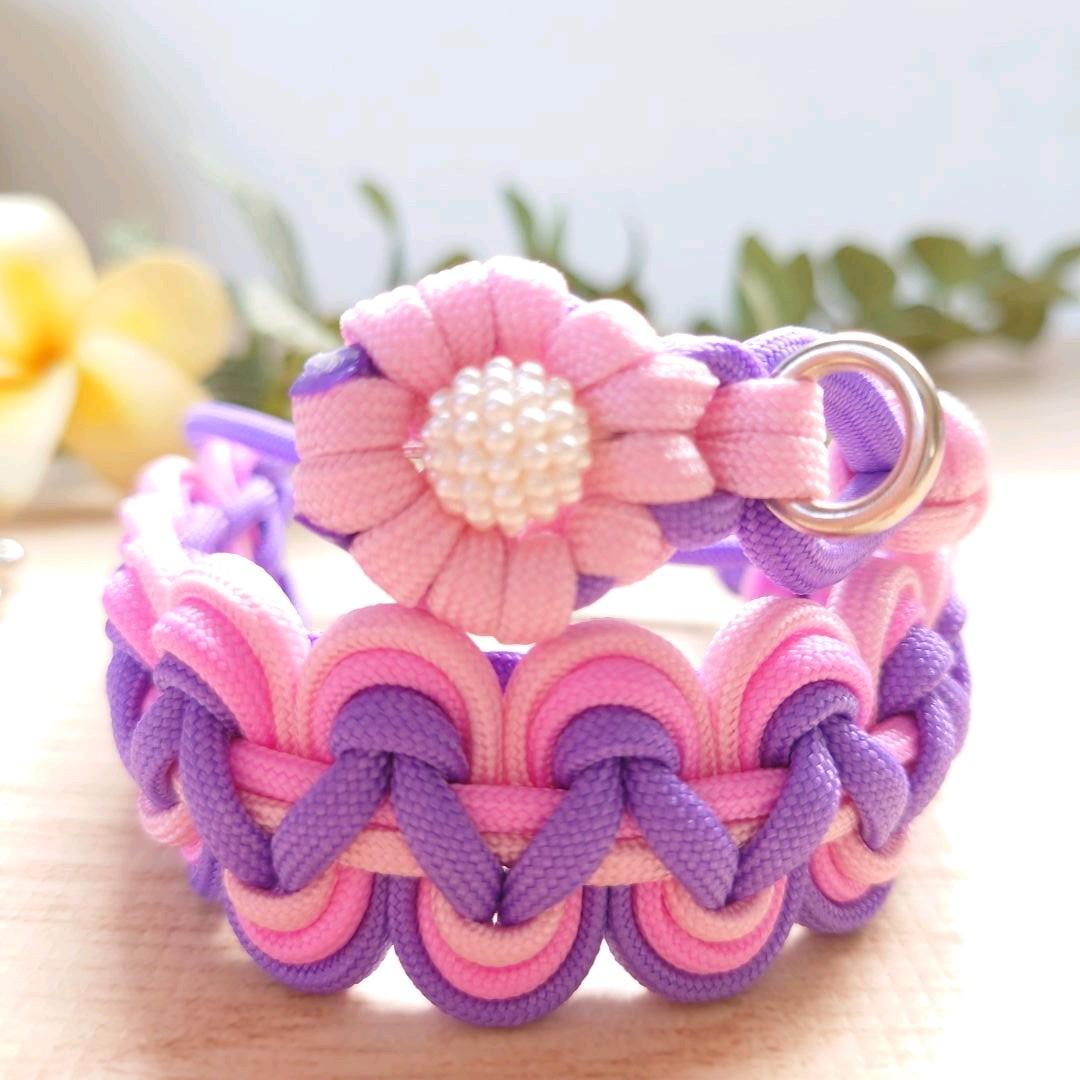 パラコードリード＆パラコード首輪 ハーフチョーク 大きめパールビーズ